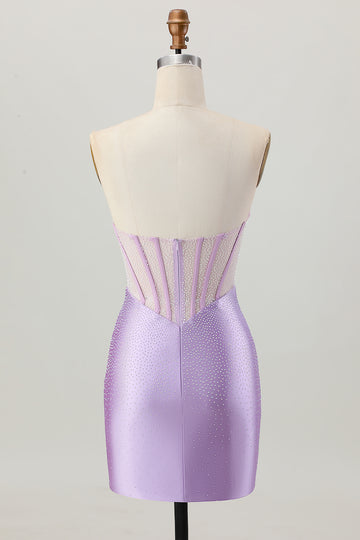 Strapless Lilac Corset Beaded Tight Homecoming Dress